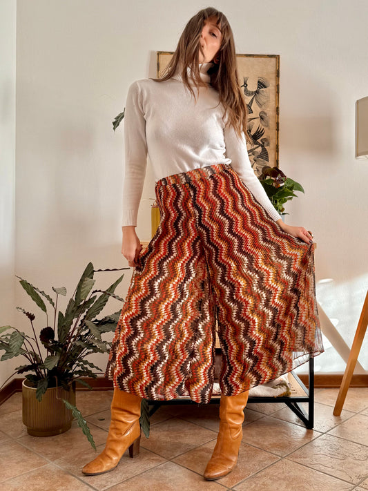 1970's vintage orange and brown geometric print pallazzo trousers