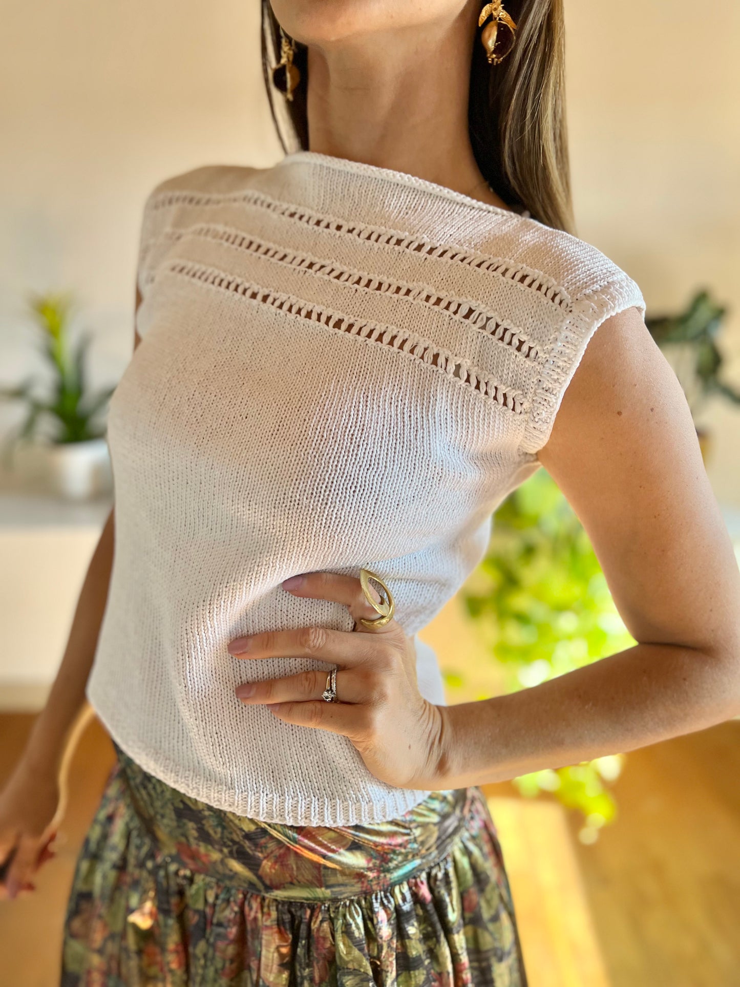 1970's vintage white hand knit top