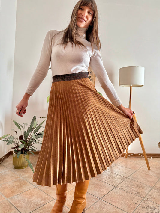 Y2k vintage brown corduroy pleated midi skirt