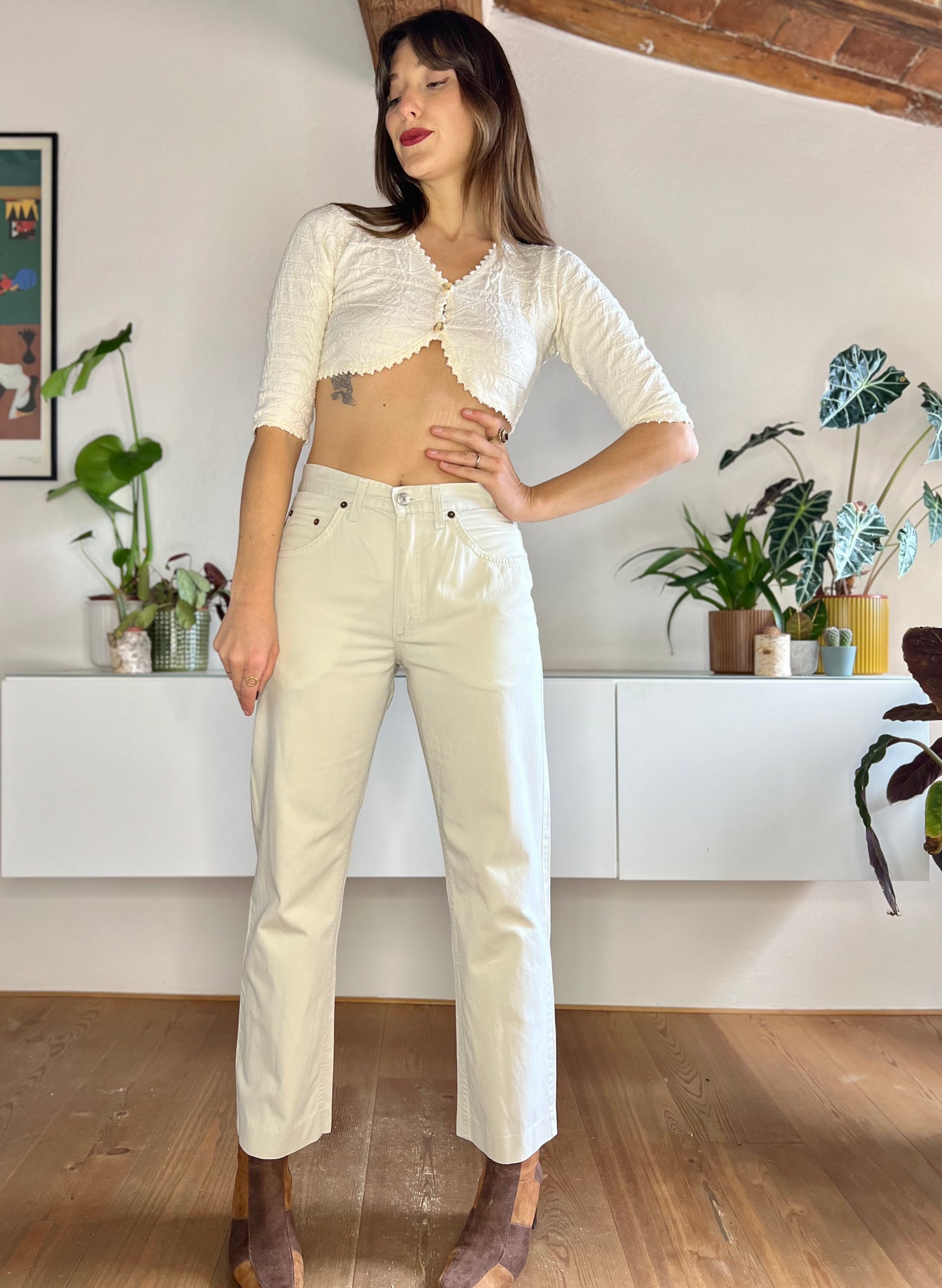 1980's vintage high waisted cream jeans