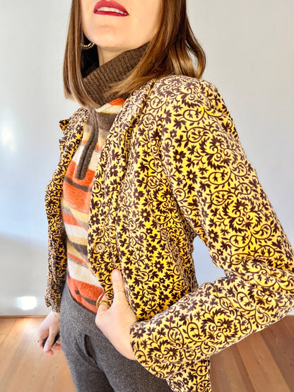 1970's vintage beige and brown floral velvet blazer