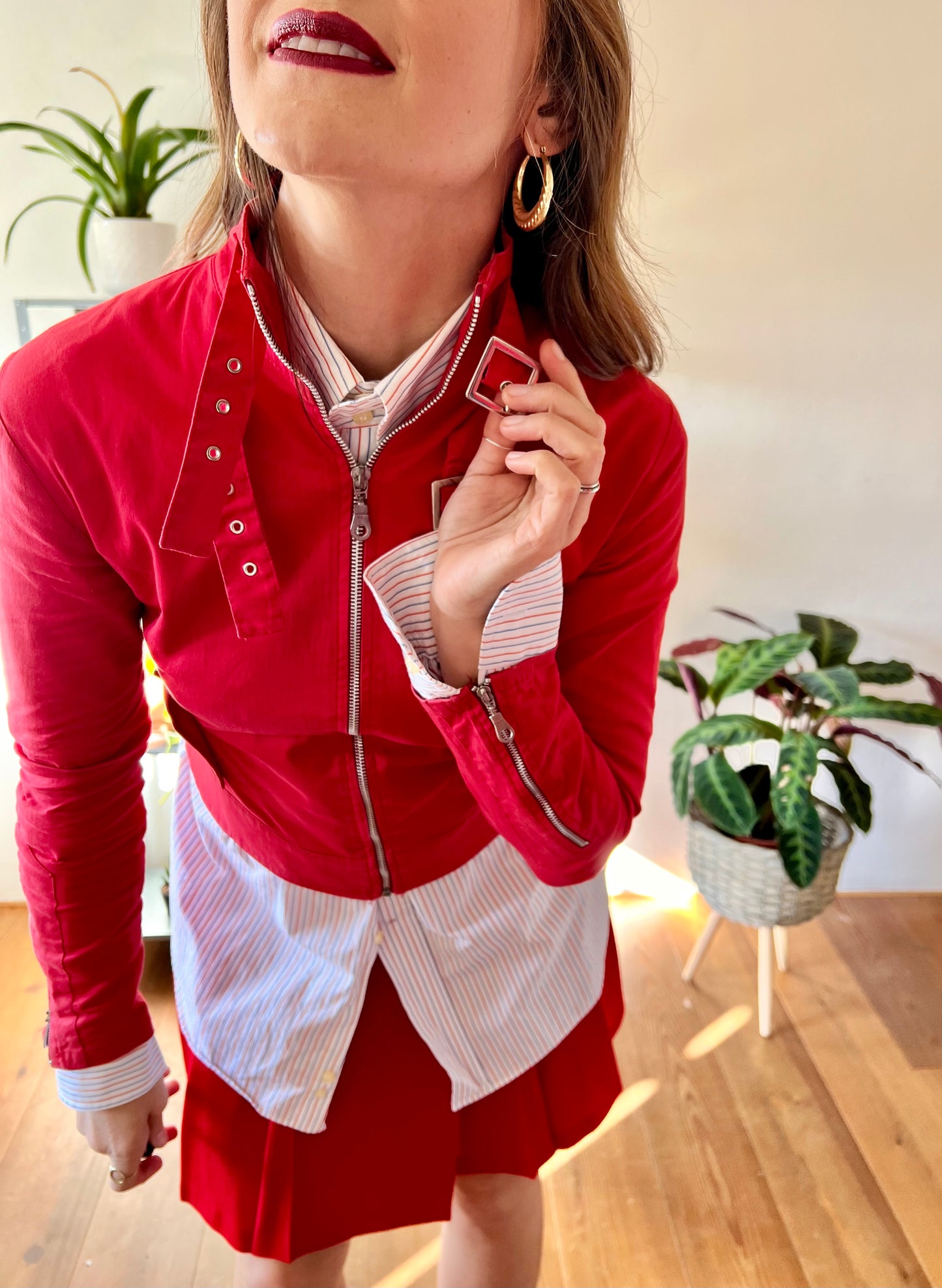 1990's vintage cherry red grey cotton moto style jacket