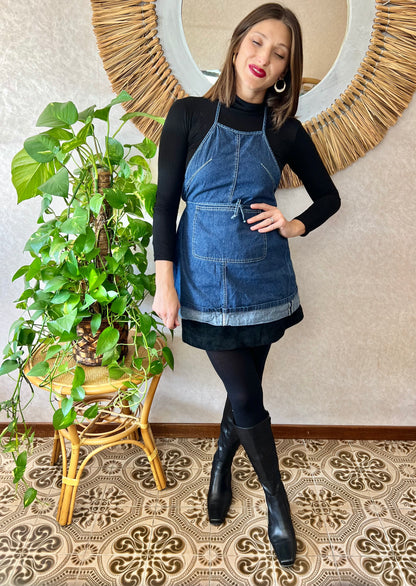 1990's vintage dark blue denim halter top