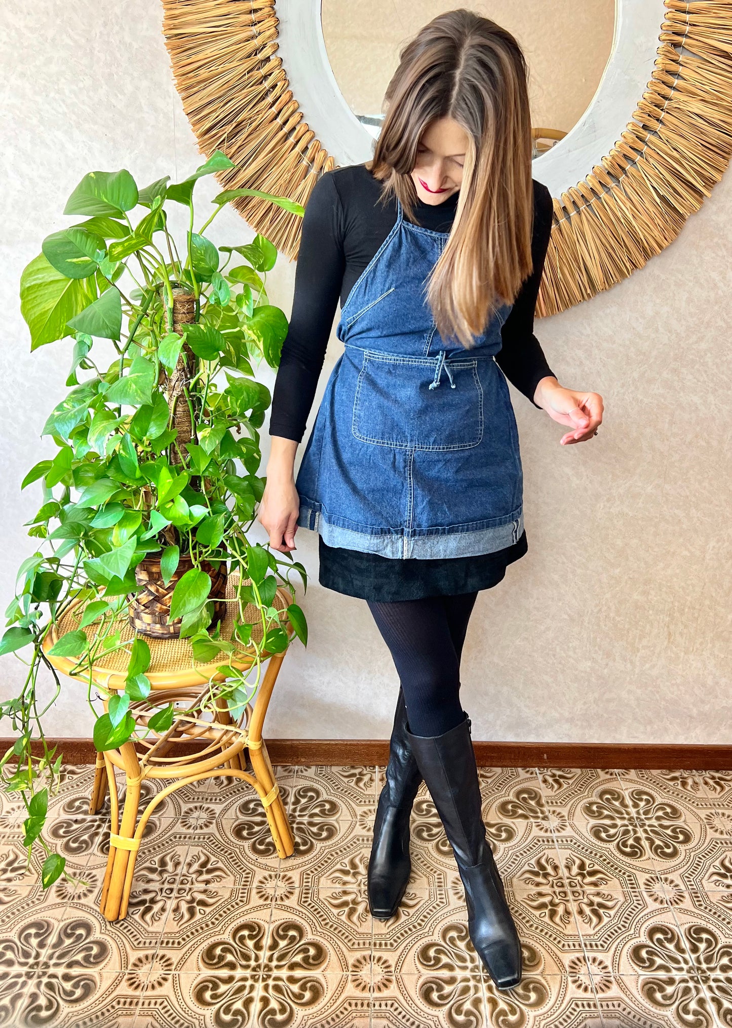 1990's vintage dark blue denim halter top