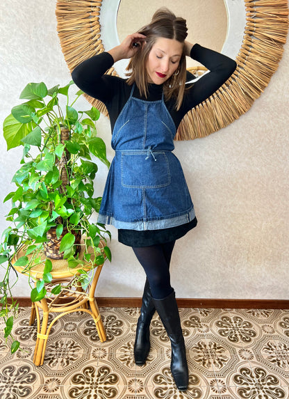 1990's vintage dark blue denim halter top