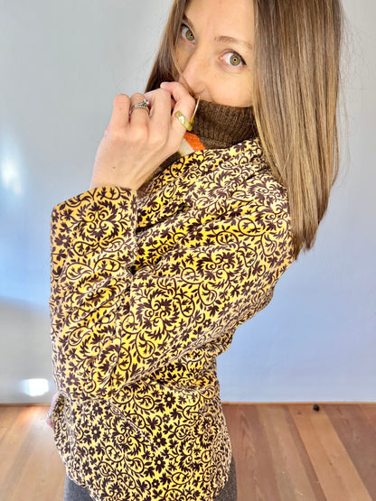 1970's vintage beige and brown floral velvet blazer