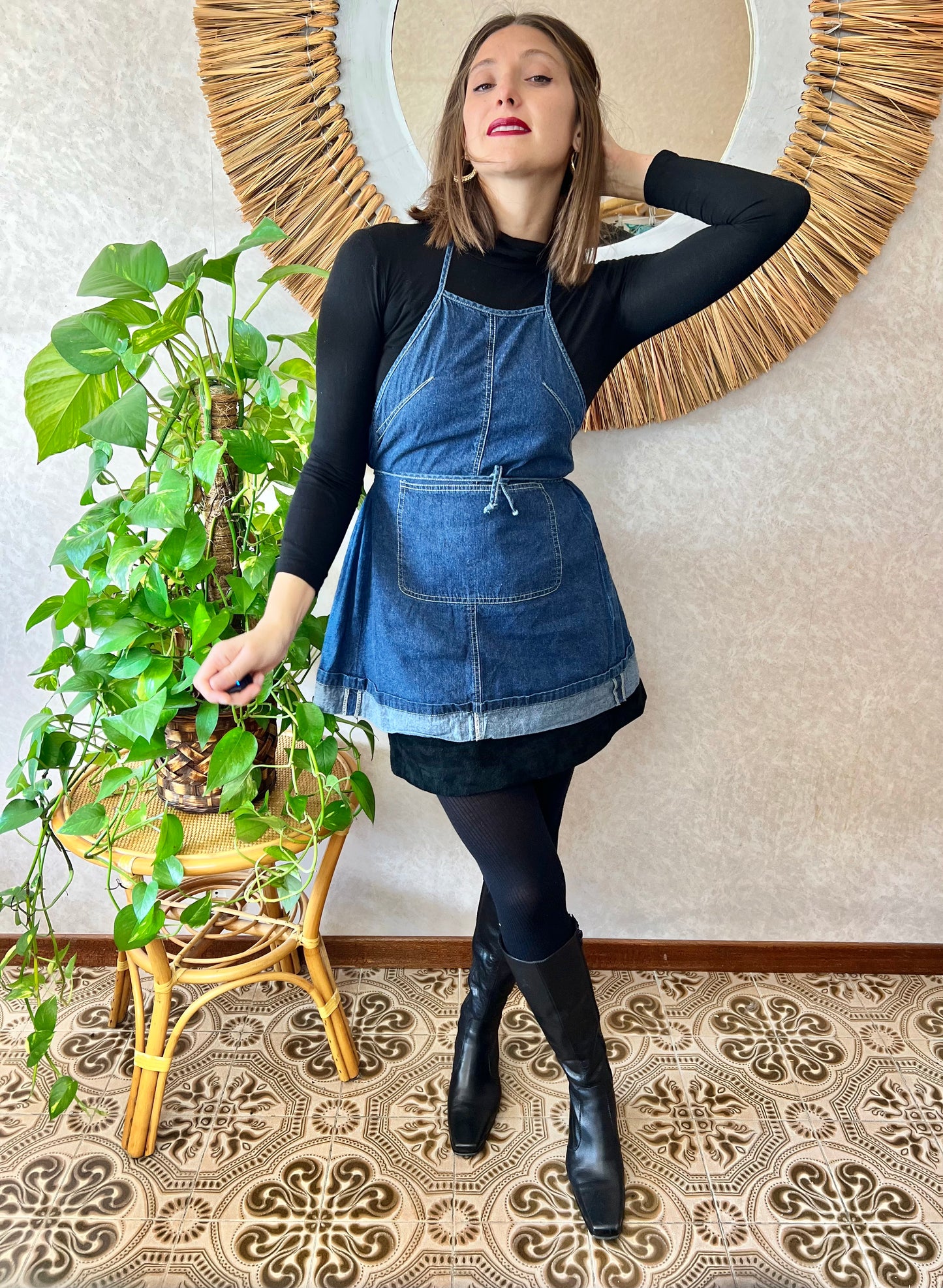 1990's vintage dark blue denim halter top