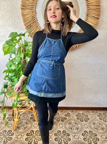 1990's vintage dark blue denim halter top