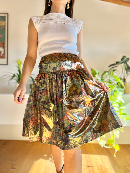 1980's vintage gold and brown metallic midi skirt