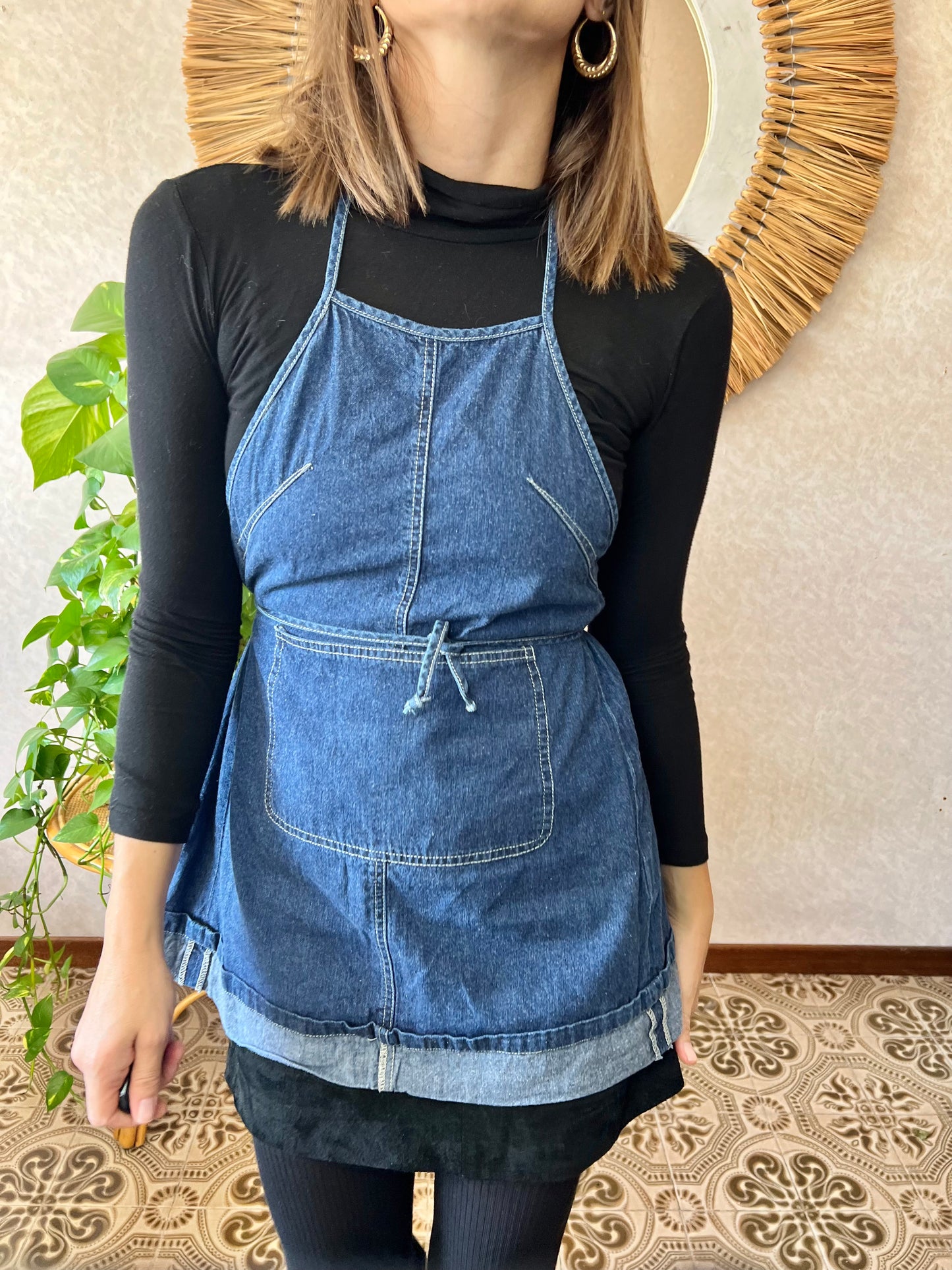 1990's vintage dark blue denim halter top