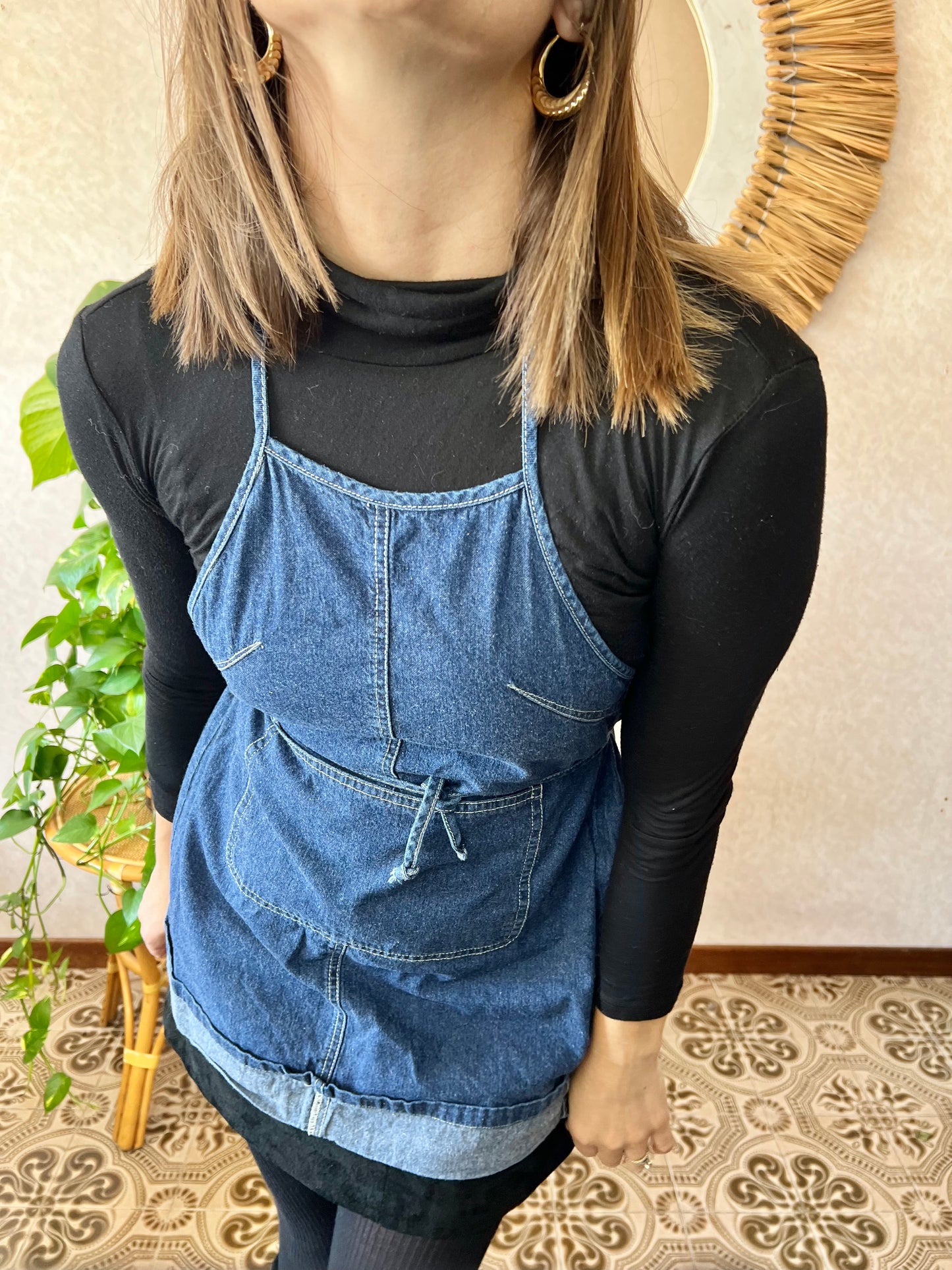 1990's vintage dark blue denim halter top