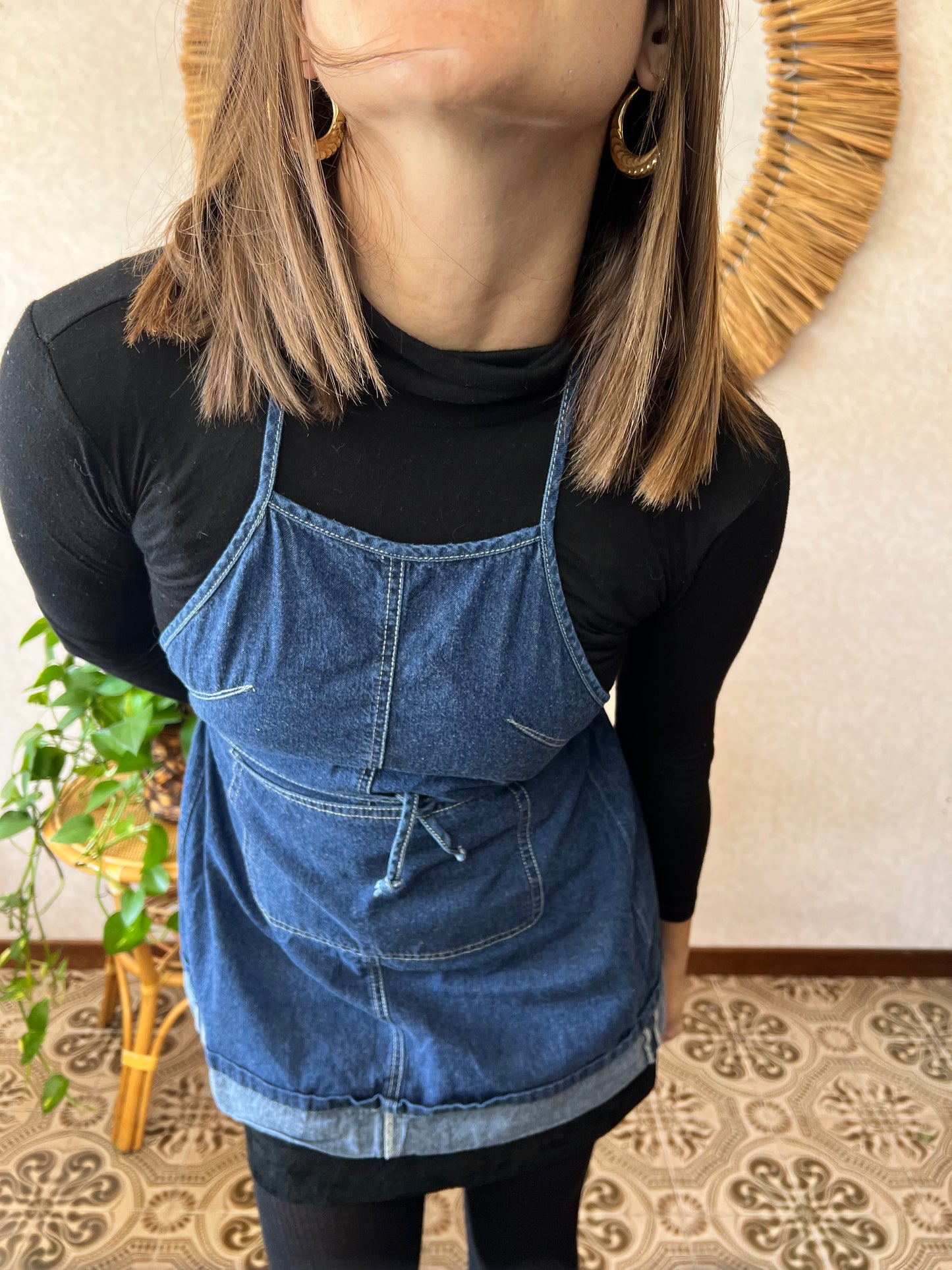 1990's vintage dark blue denim halter top