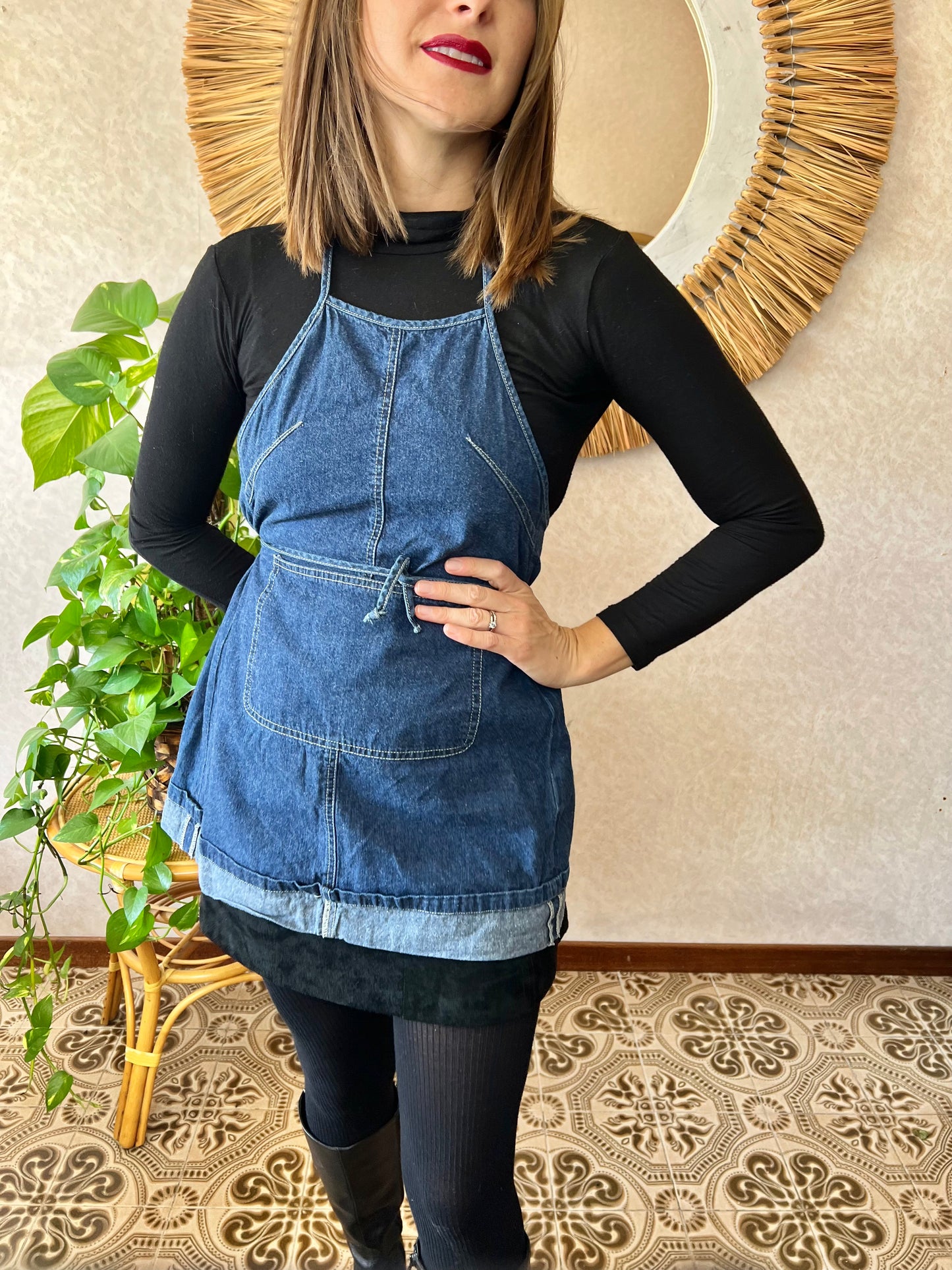 1990's vintage dark blue denim halter top