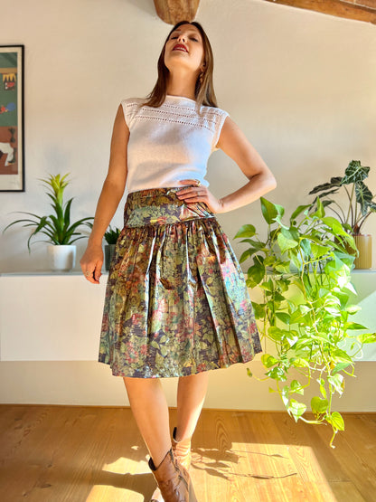 1980's vintage gold and brown metallic midi skirt