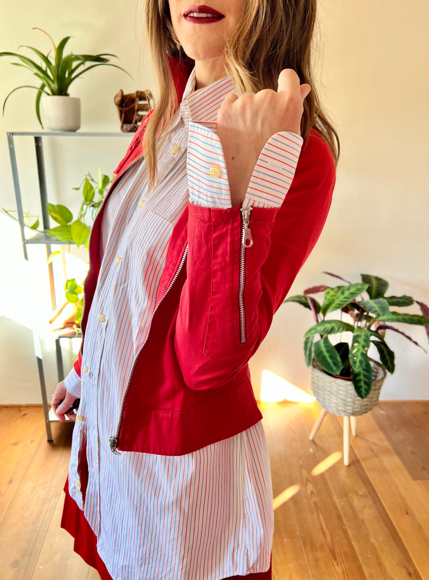 1990's vintage cherry red grey cotton moto style jacket