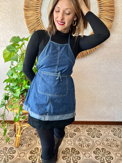 1990's vintage dark blue denim halter top