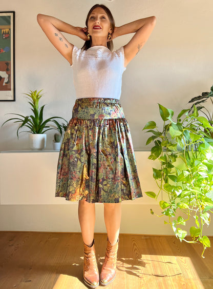 1980's vintage gold and brown metallic midi skirt