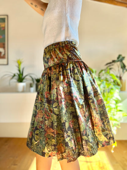 1980's vintage gold and brown metallic midi skirt