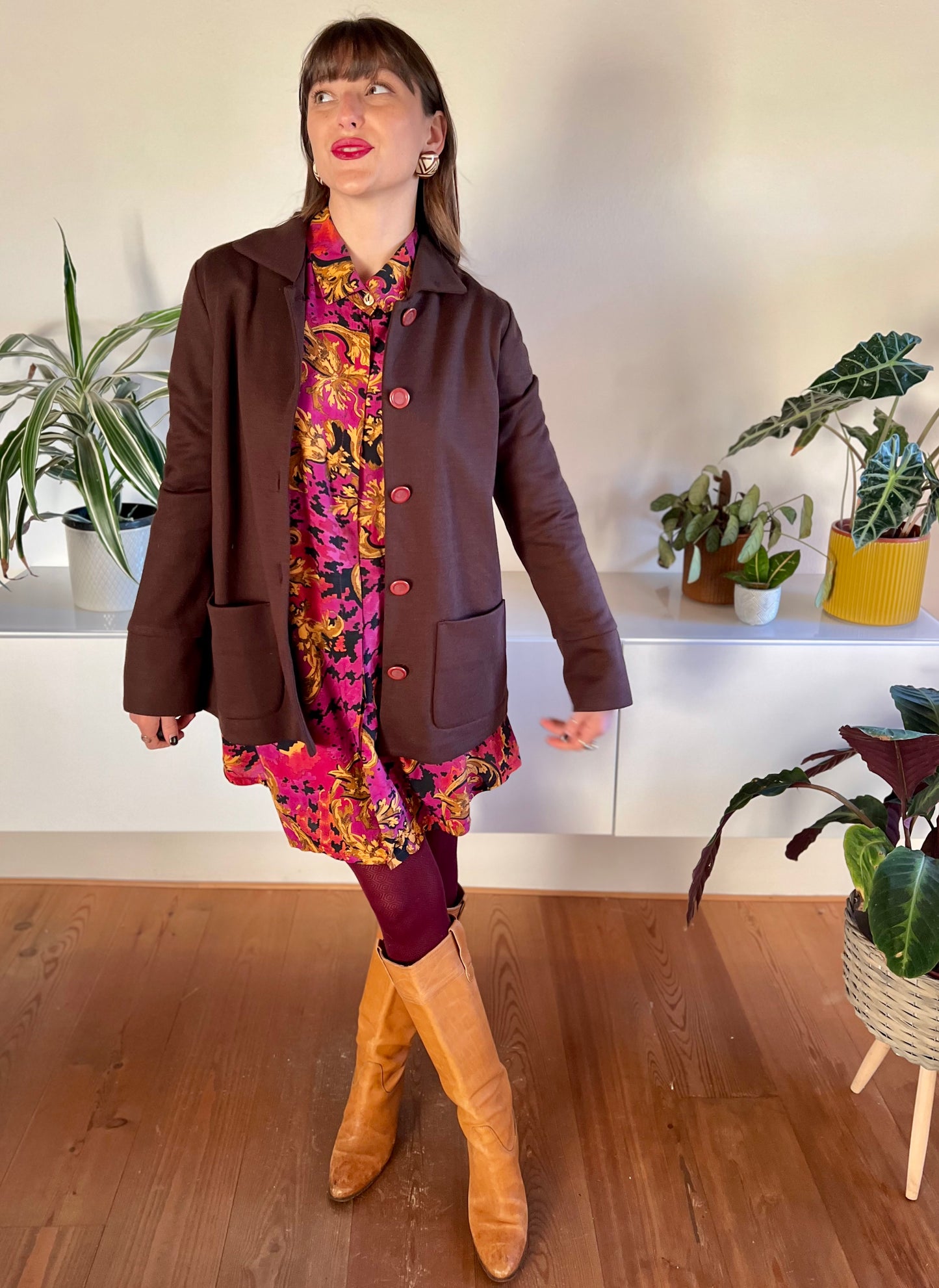 1970's vintage bordeaux wool blend knit jacket