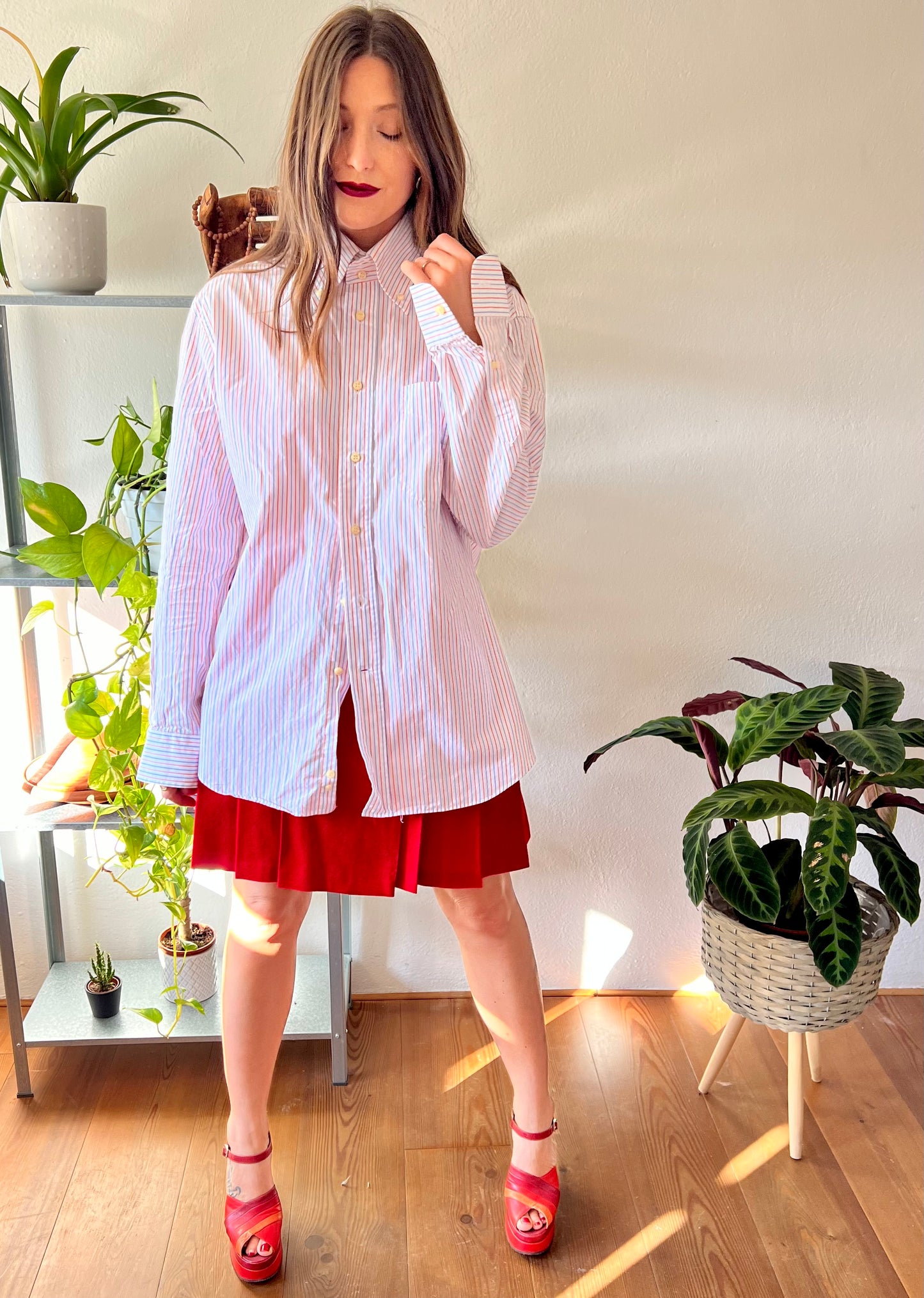 1970's vintage oversize red, white and blue stripe shirt