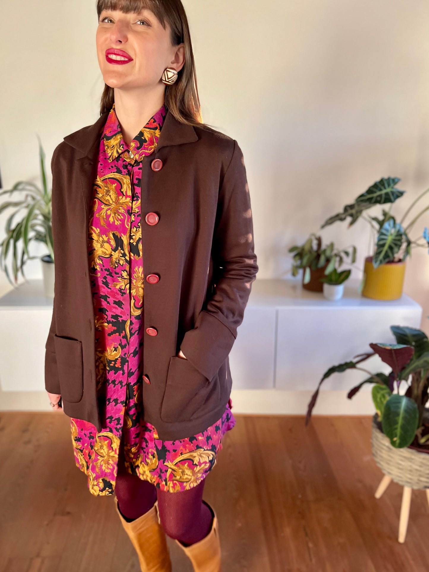 1970's vintage bordeaux wool blend knit jacket