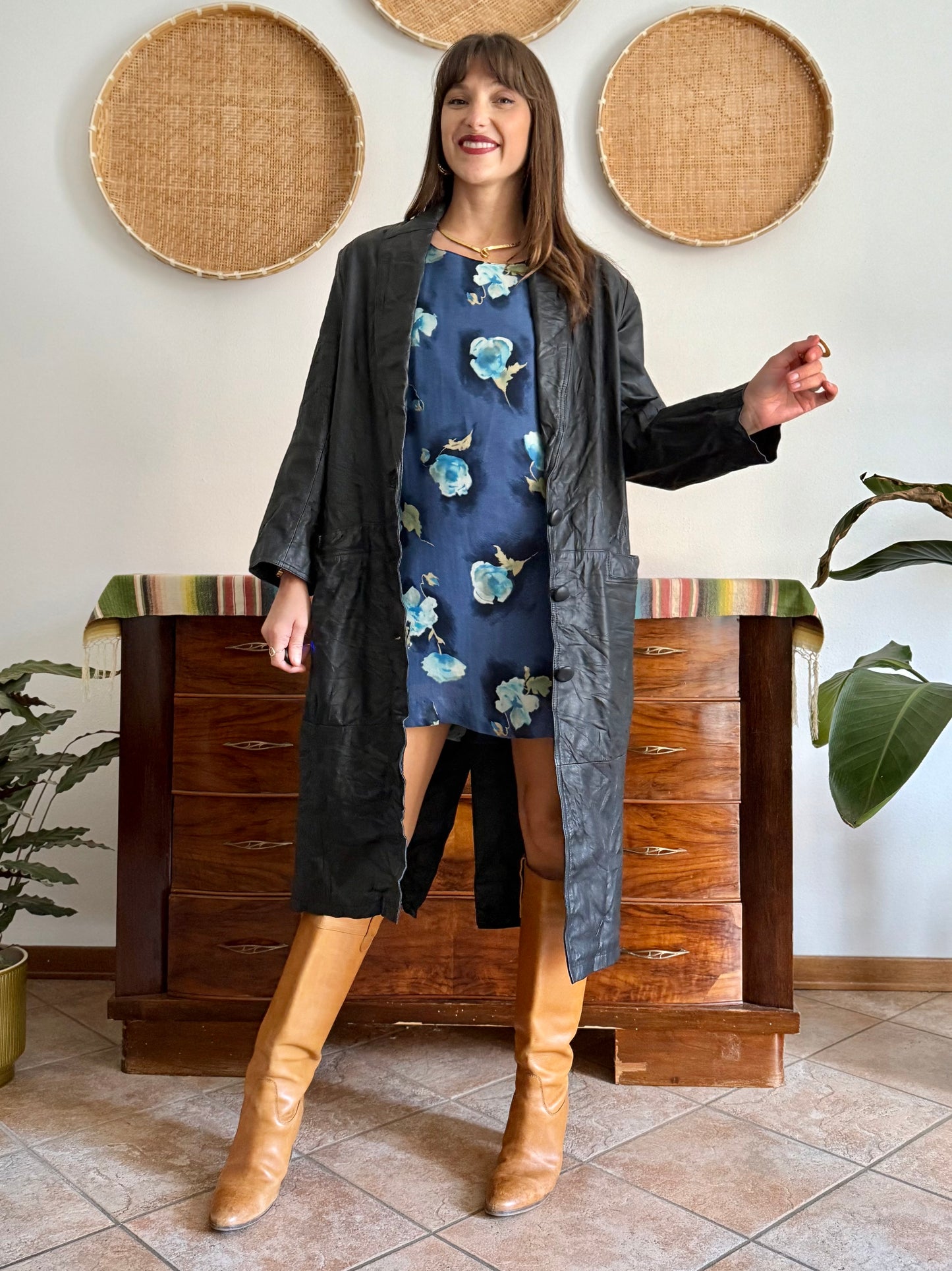 1990's vintage butter soft black leather trench coat