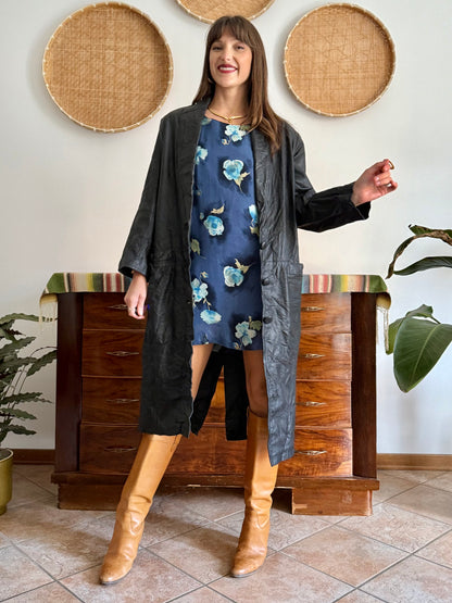 1990's vintage butter soft black leather trench coat