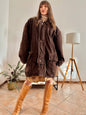1980's vintage dark chocolate brown suede coat with plaid fleece lining