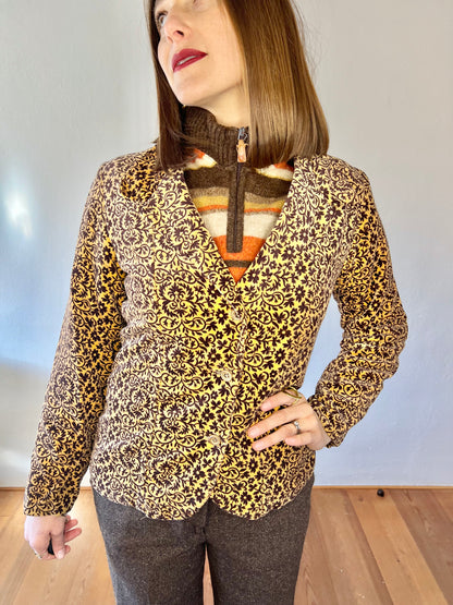 1970's vintage beige and brown floral velvet blazer