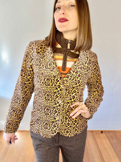 1970's vintage beige and brown floral velvet blazer