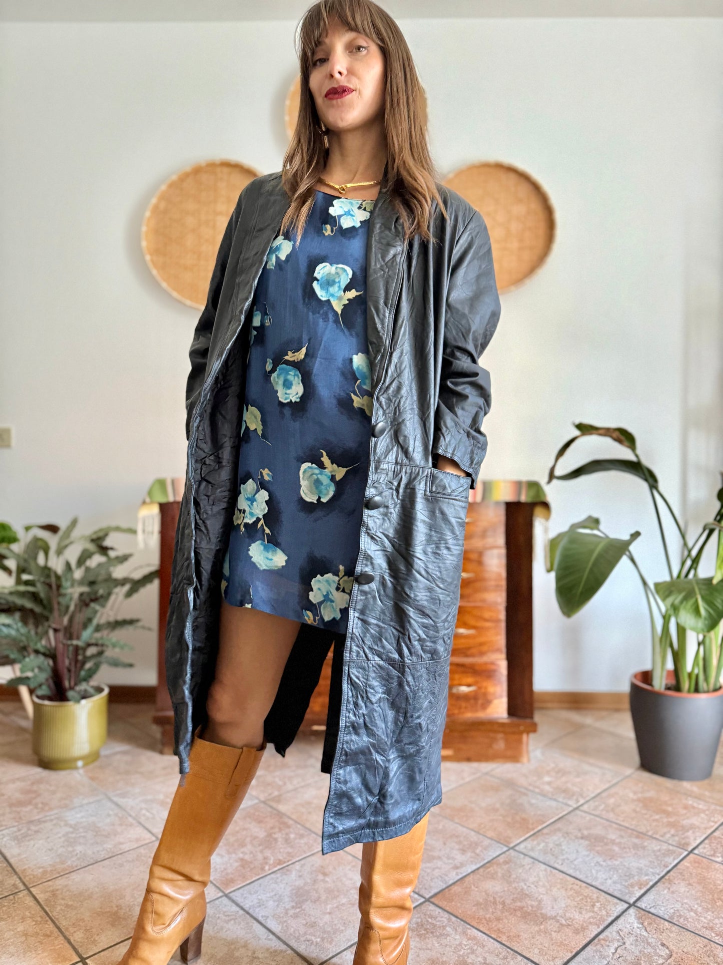 1990's vintage butter soft black leather trench coat