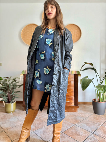 1990's vintage butter soft black leather trench coat