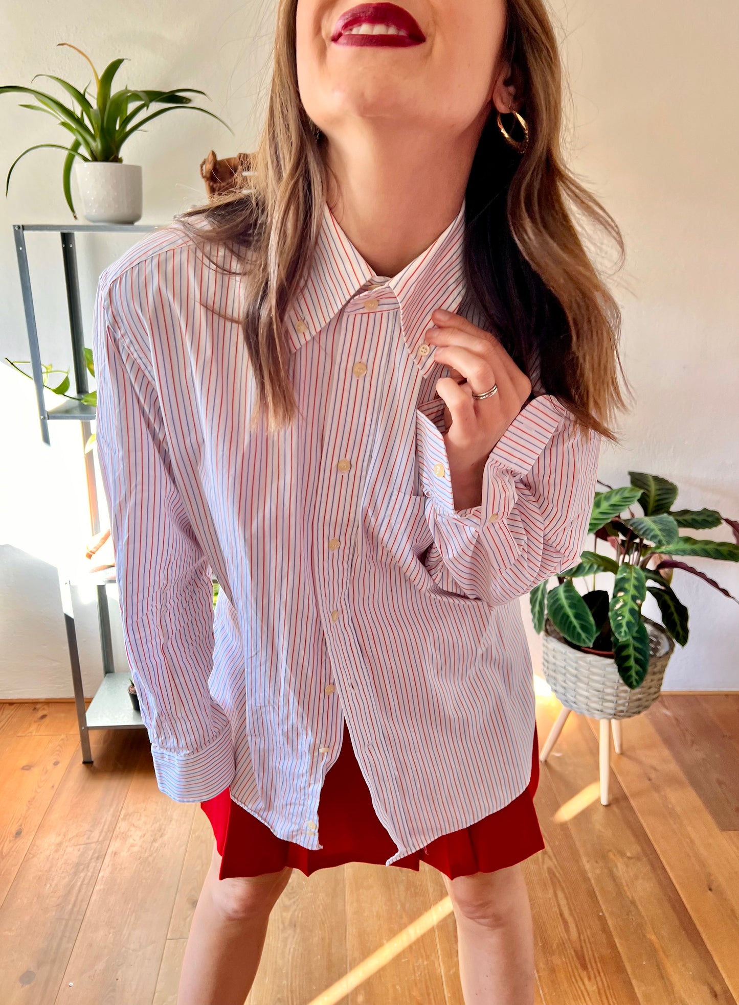 1970's vintage oversize red, white and blue stripe shirt