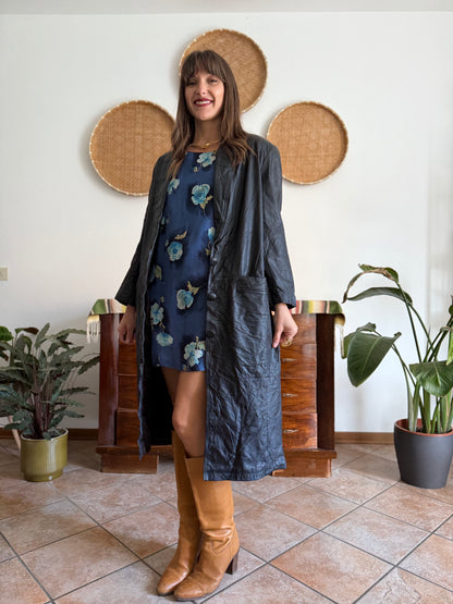 1990's vintage butter soft black leather trench coat