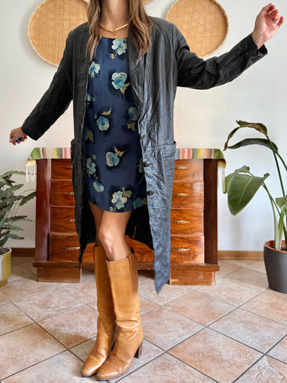 1990's vintage butter soft black leather trench coat