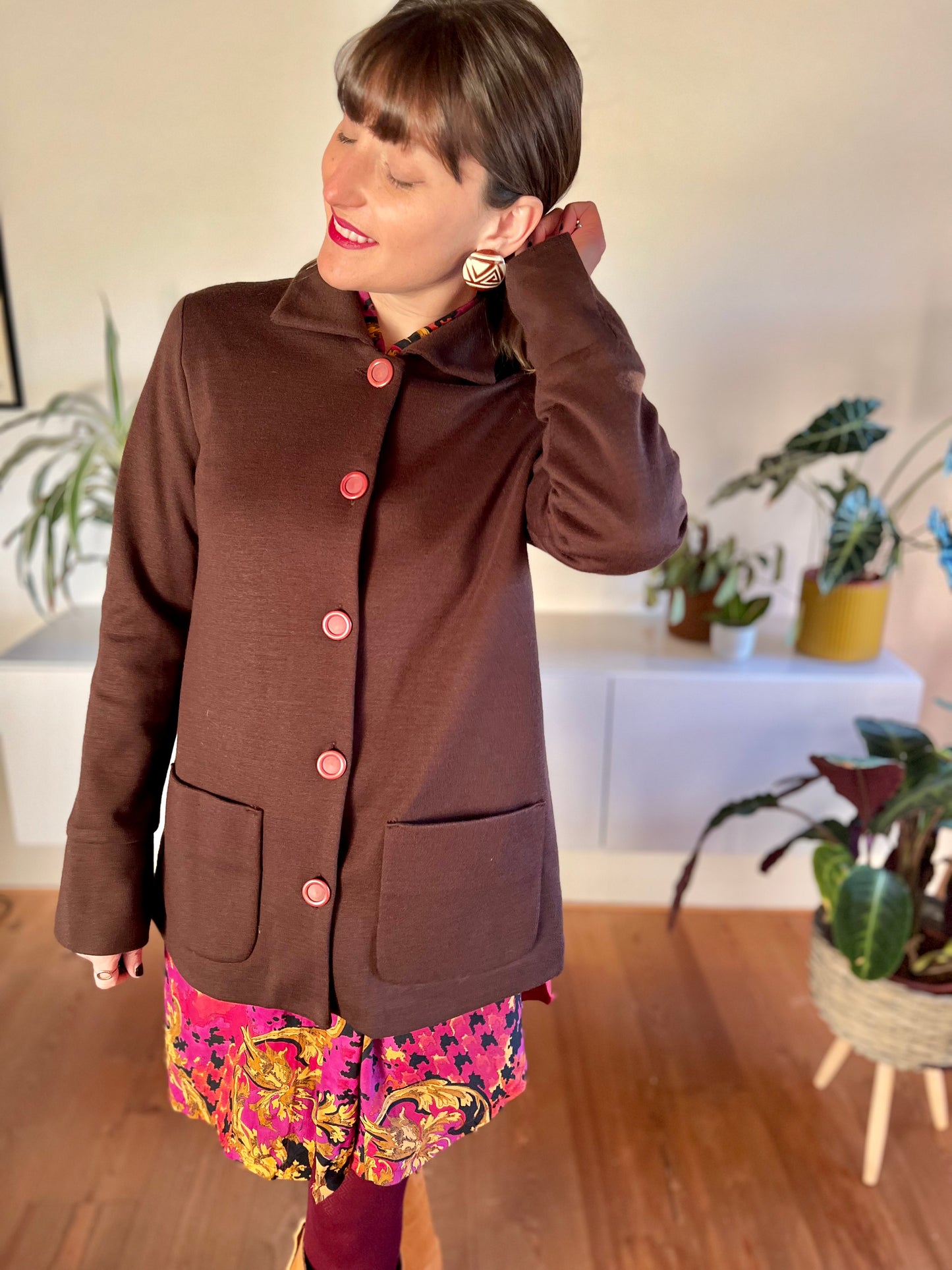 1970's vintage bordeaux wool blend knit jacket