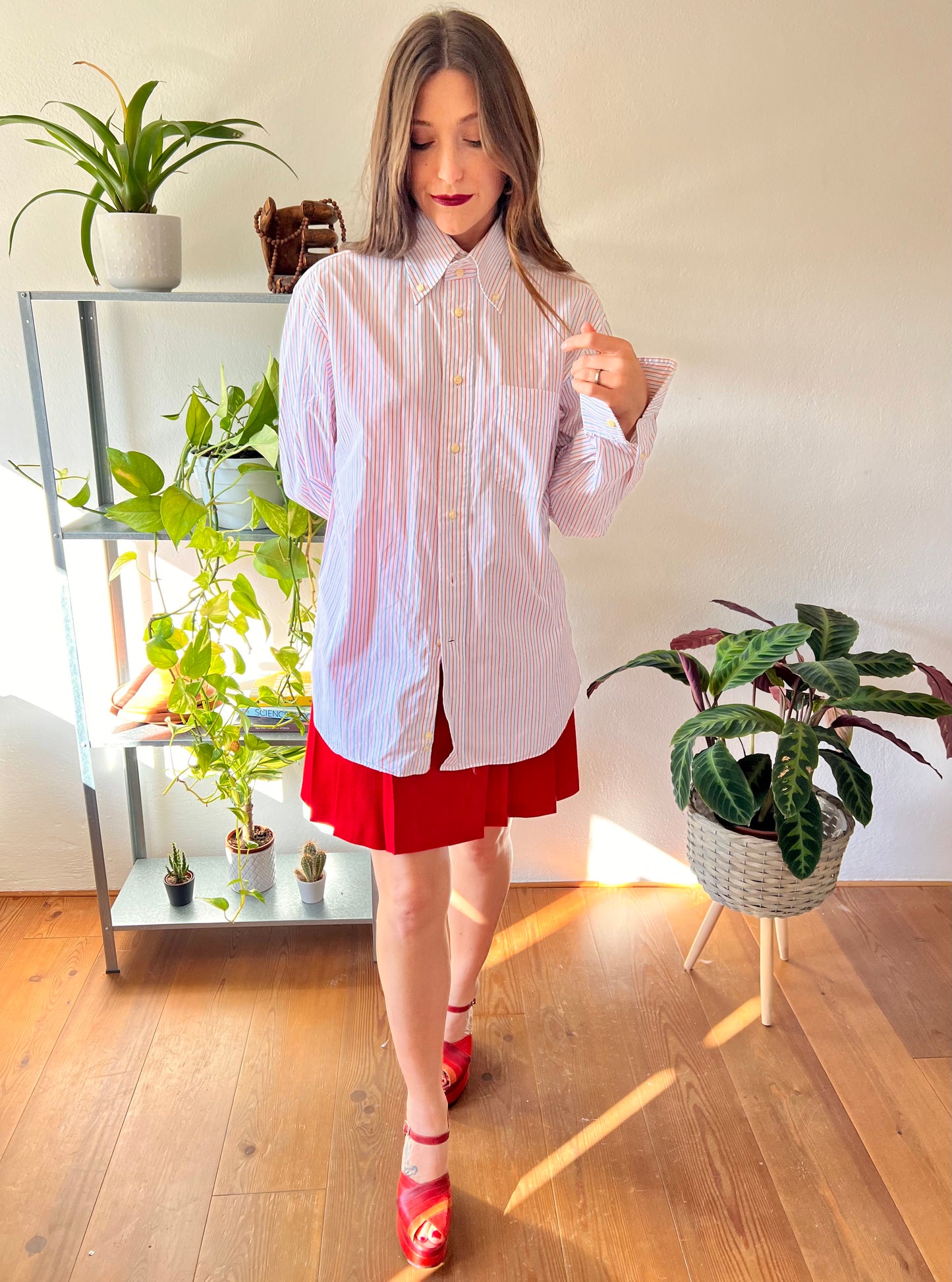 1970's vintage oversize red, white and blue stripe shirt