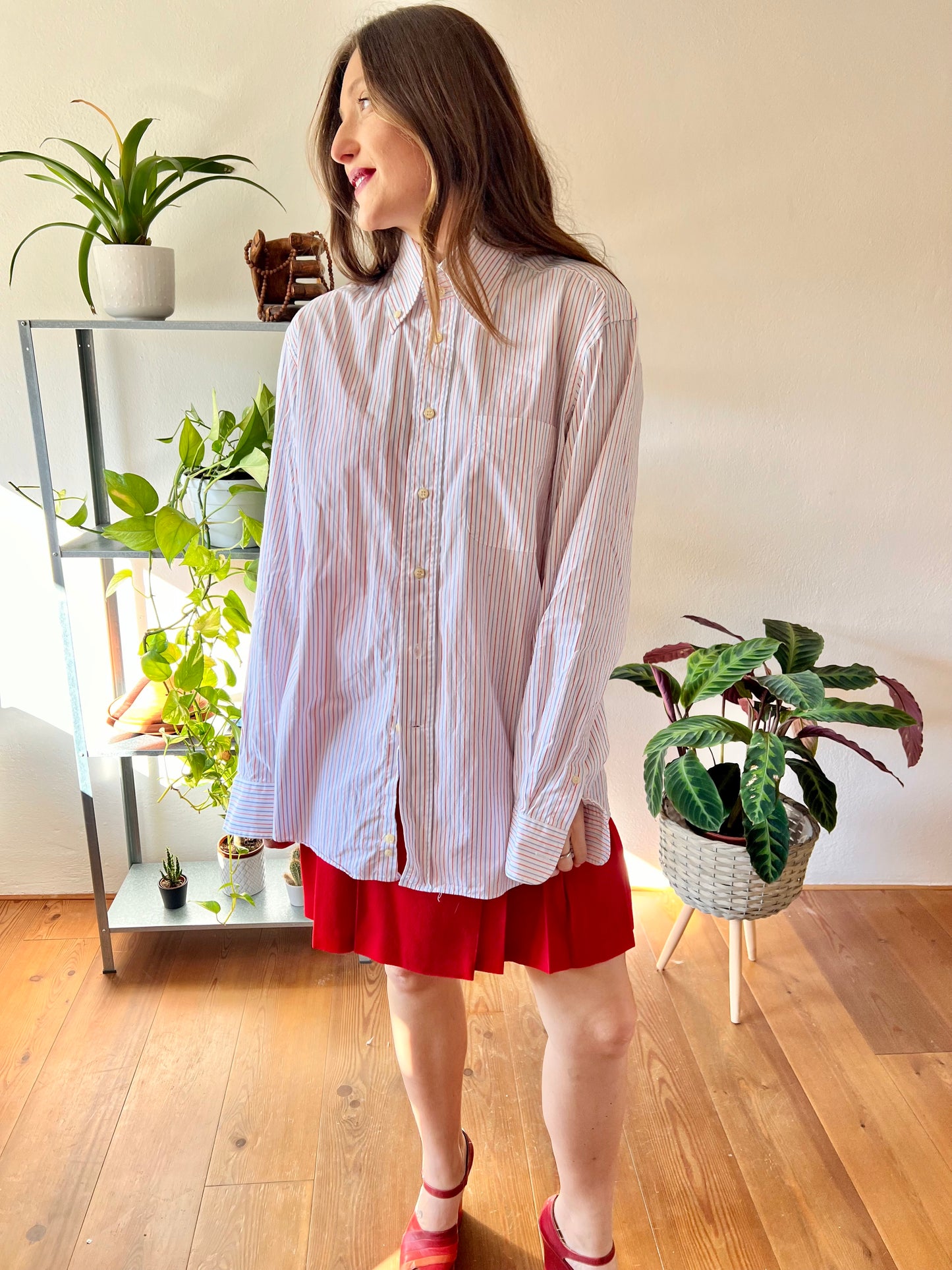 1970's vintage oversize red, white and blue stripe shirt