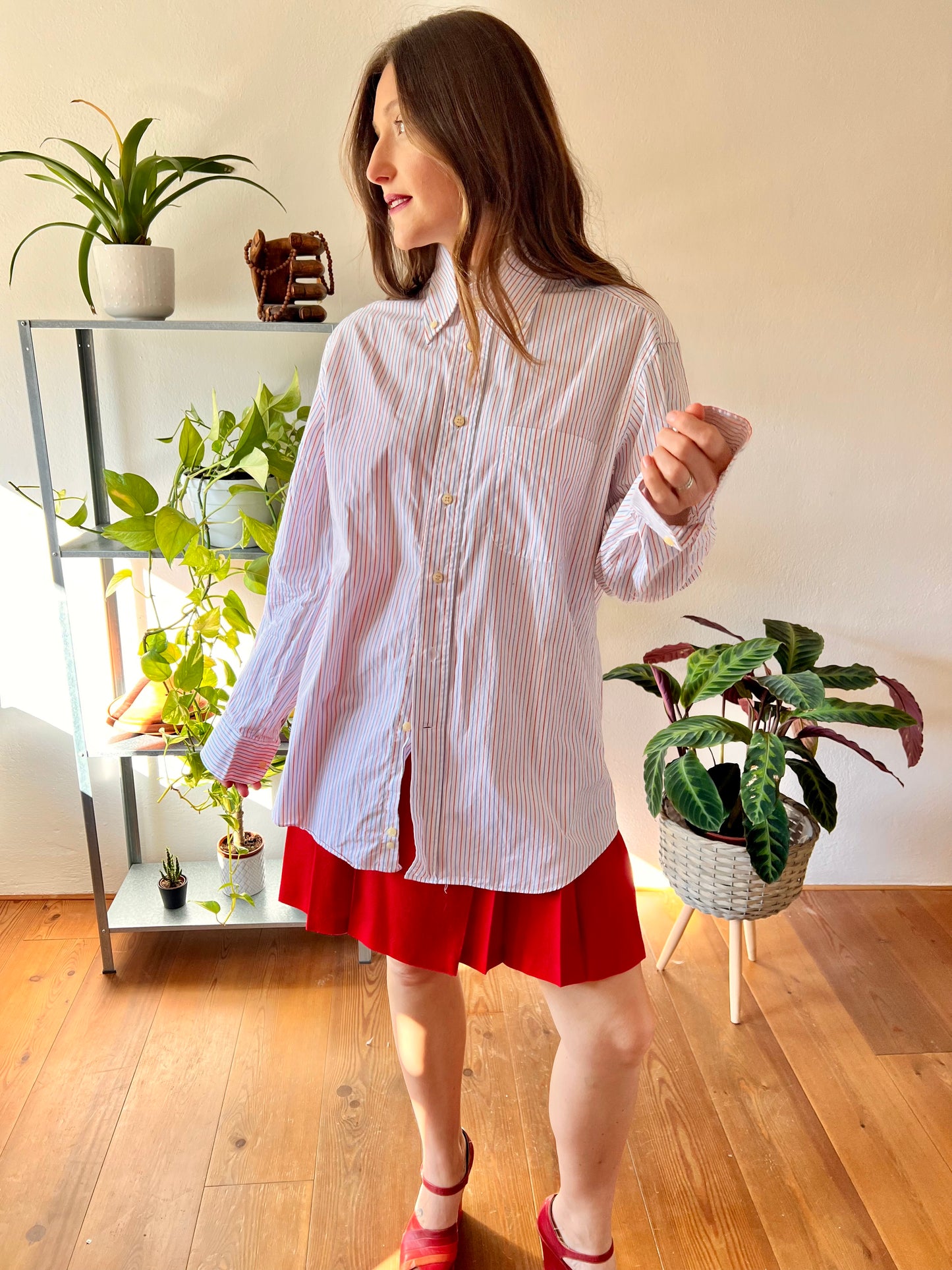 1970's vintage oversize red, white and blue stripe shirt