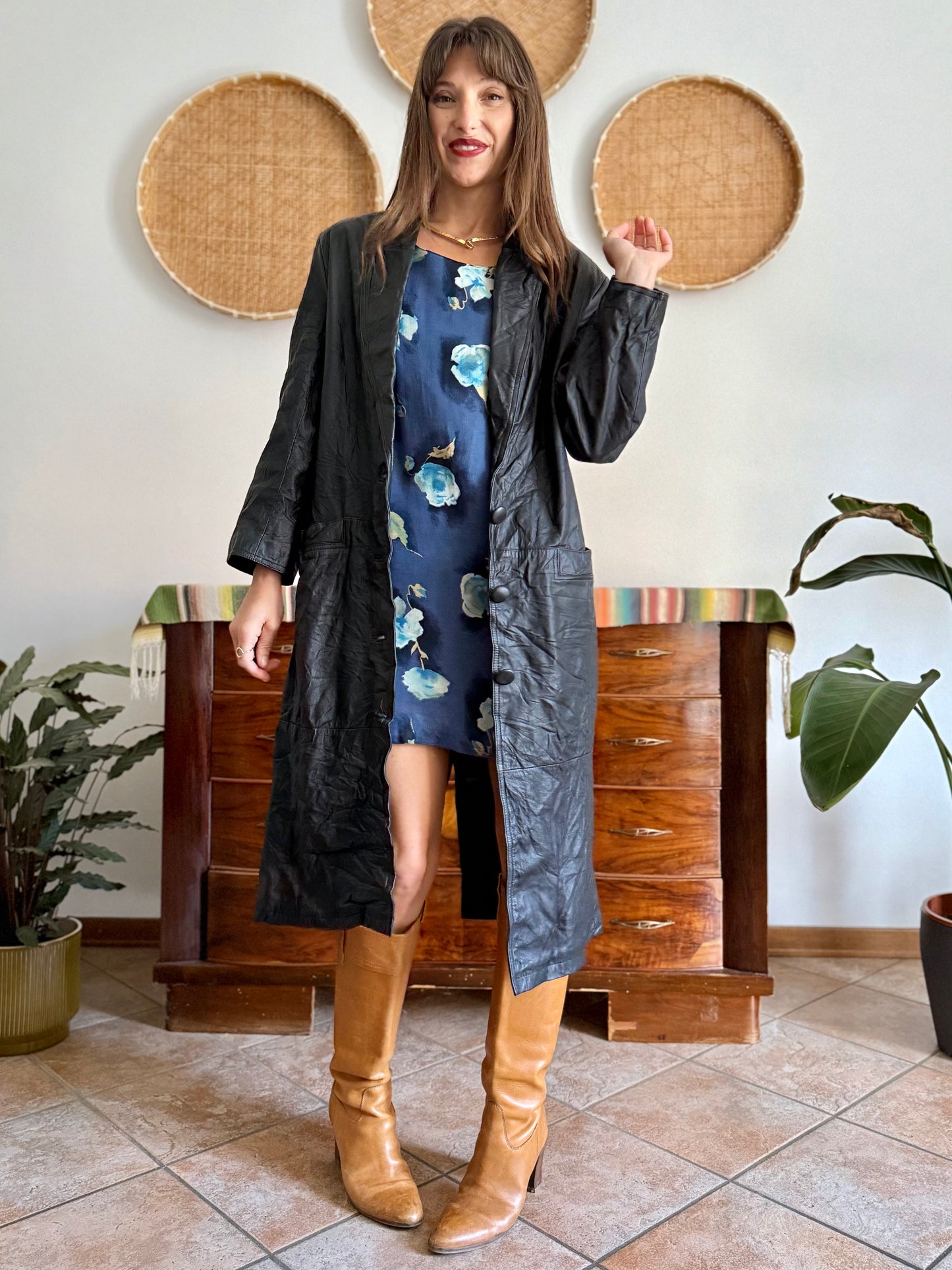 1990's vintage butter soft black leather trench coat