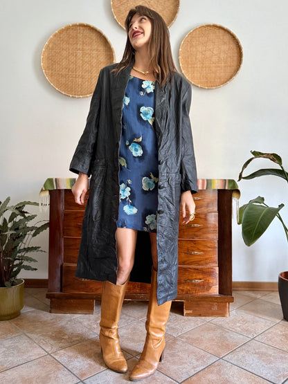 1990's vintage butter soft black leather trench coat