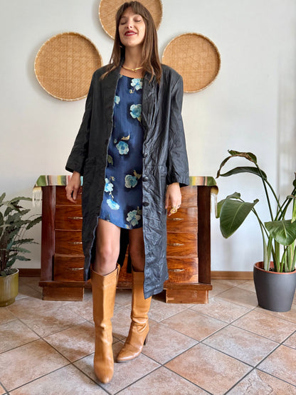 1990's vintage butter soft black leather trench coat