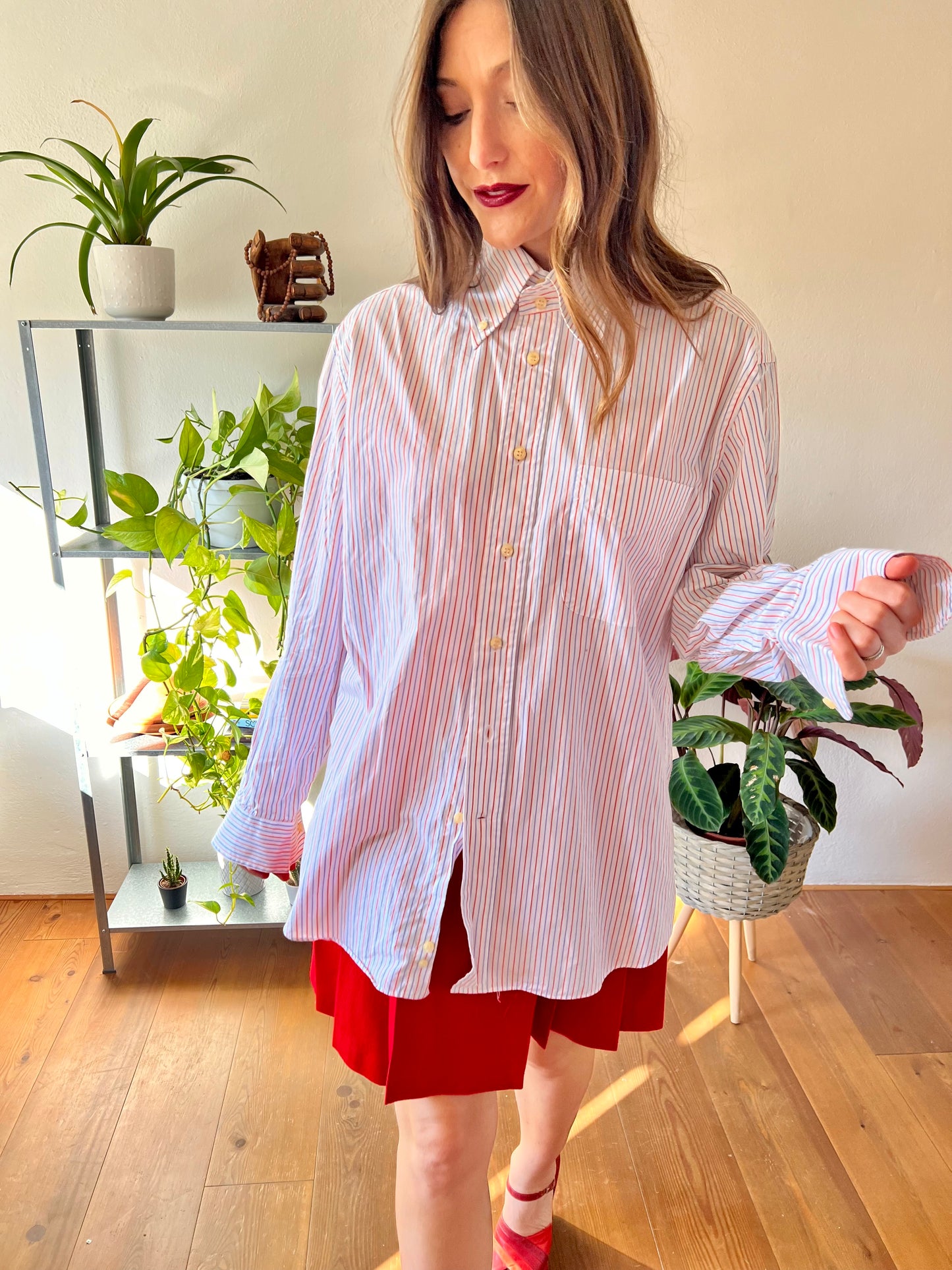 1970's vintage oversize red, white and blue stripe shirt