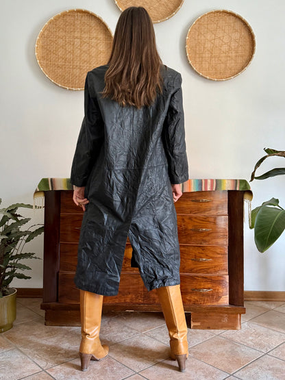 1990's vintage butter soft black leather trench coat