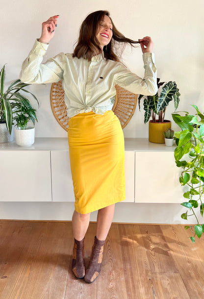 1970's vintage canary yellow cotton pencil skirt