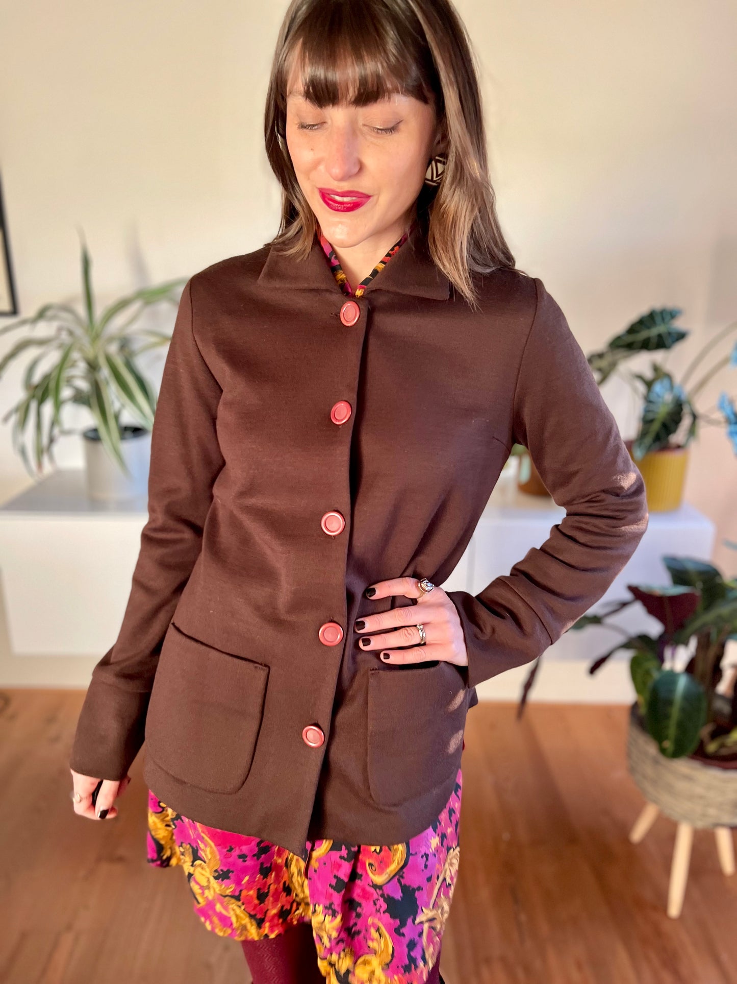 1970's vintage bordeaux wool blend knit jacket