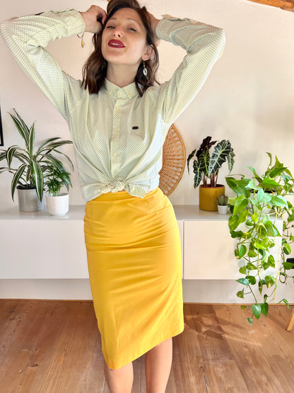 1970's vintage canary yellow cotton pencil skirt