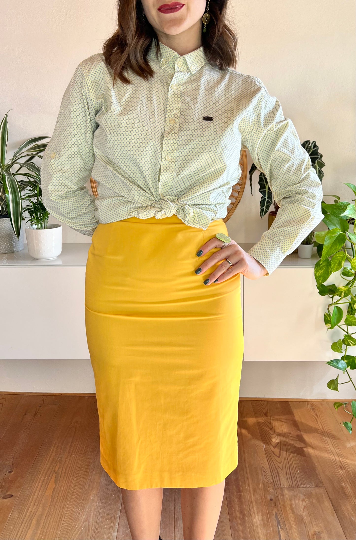 1970's vintage canary yellow cotton pencil skirt