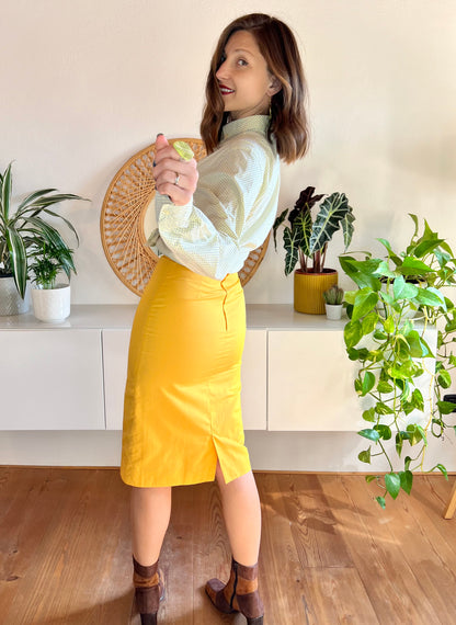 1970's vintage canary yellow cotton pencil skirt