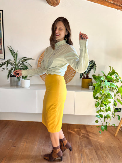 1970's vintage canary yellow cotton pencil skirt